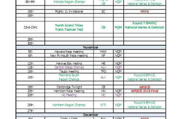 2016-2017 BMXNZ Race Calendar